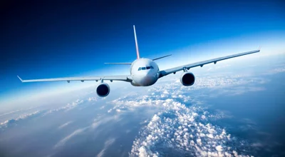 Front of aeroplane in the sky Front of aeroplane in the sky