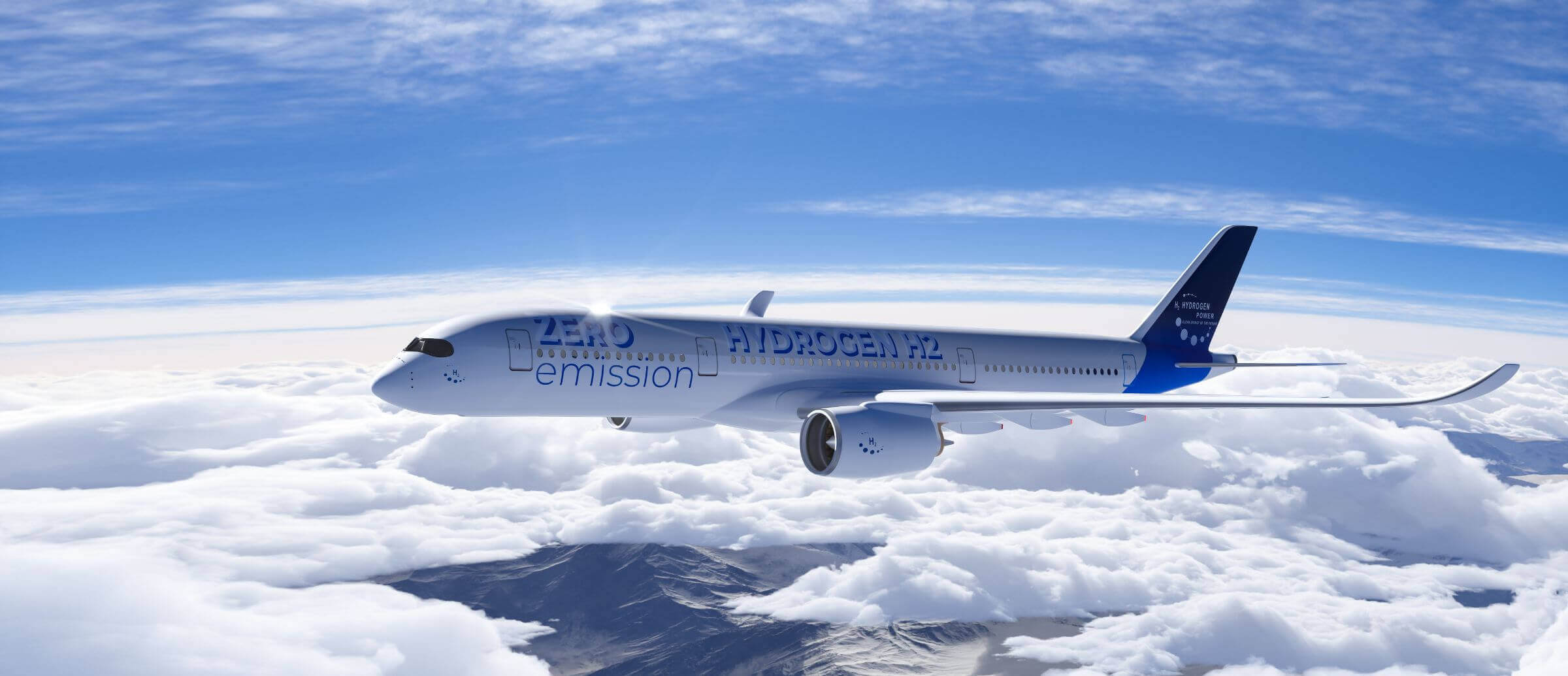 Aeroplane from the side in the sky above the clouds